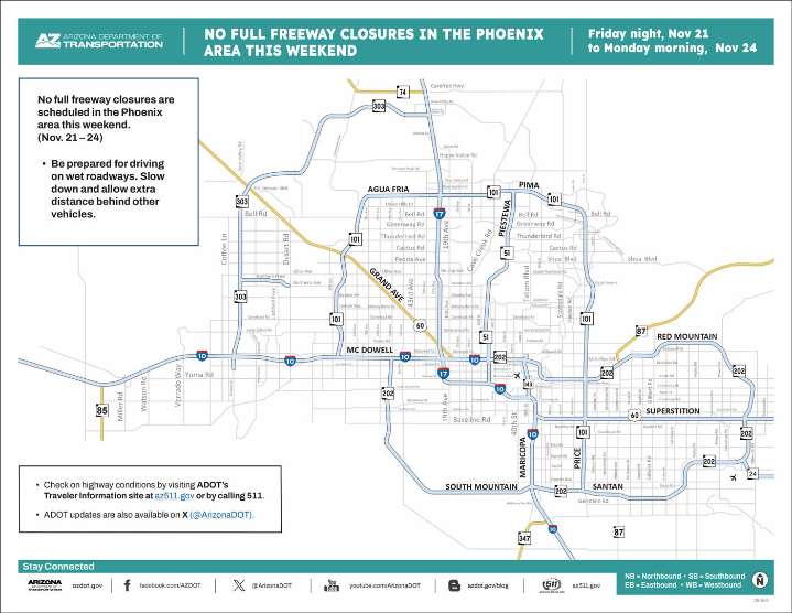 No freeway closures planned for weekend in Phoenix area