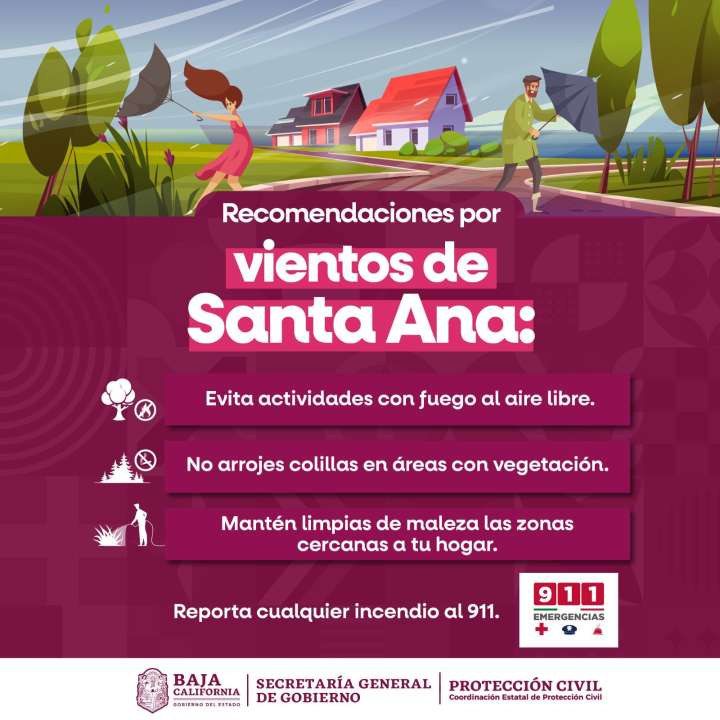 Pronostican vientos de Santa Ana este jueves en la zona Costa