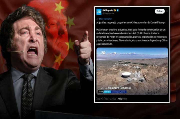 Argentina: El Subordinado Javier Milei suspende proyectos con China por orden de Trump