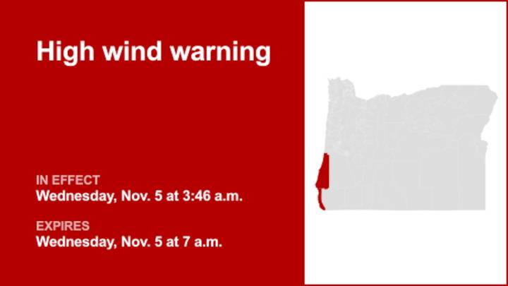 High wind warning in place for South Central Oregon Coast and Curry County Coast until Wednesday morning