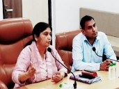 Secretary Mona Khandhar interacts with fair price shop owners