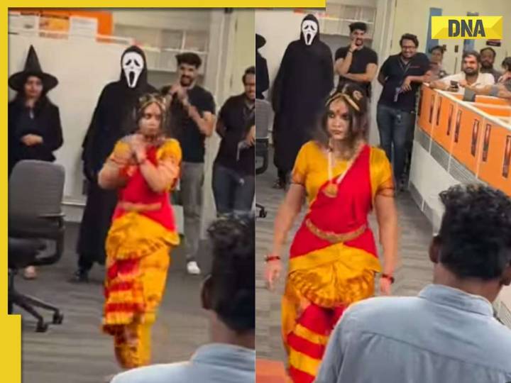 Viral video: Woman dresses up as Manjulika for office Halloween celebration, wat