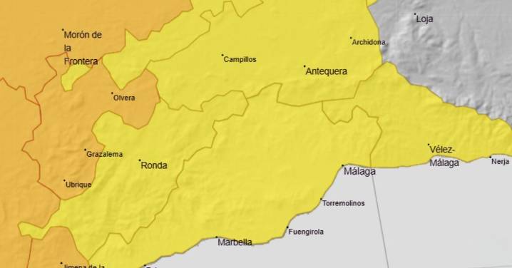 Aviso amarillo en Málaga: estos son los municipios donde se esperan las mayores lluvias