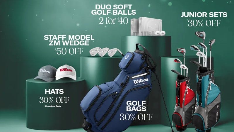 Wilson Black Friday golf sale, golf ball deals, equipment, apparel