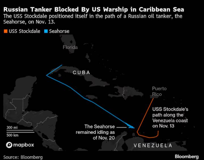 Buque de guerra de EE UU cortó el paso a petrolero ruso que se dirigía a Venezuela