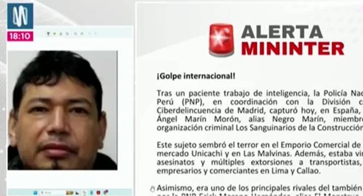 Mininter anuncia detención de Ángel Marín Morón, presunto integrante de red criminal intervenido en España