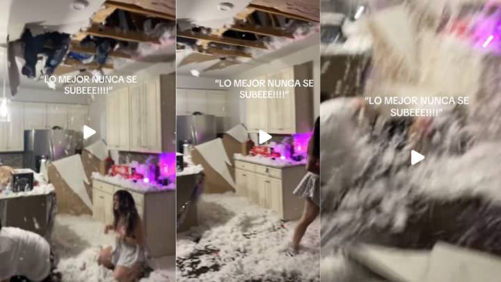 MOMENTO EXACTO en que techo colapsa y caen los vecinos del departamento superior