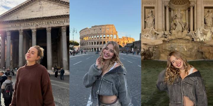 Las postales de Coty Romero en Roma: look urbano y estilo relajado para dar un paseo por la historia