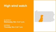 Southern Pa. placed under a high wind watch Wednesday and Thursday