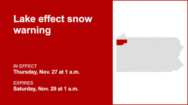 Lake effect snow warning affecting Crawford County from Thursday to Saturday