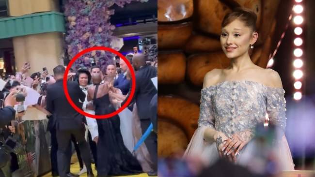 Viral footage shows moment notorious Aussie stage crasher Pyjama Man ambushes Ariana Grande at Wicked: For Good premiere