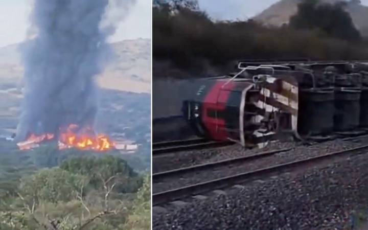 Descarrilamiento de tren resulta en explosión en Tepetitlán, Hidalgo