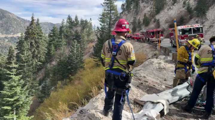 Woman rescued from vehicle wreckage after plunging off cliffside near Big Bear