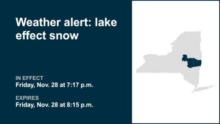 NY weather: Weather alert issued for lake effect snow in part of New York Friday evening