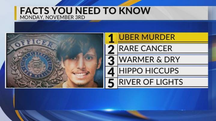 Murder suspect interview, Rare form of cancer, Warmer weather, BioPark baby hippo, River of Lights