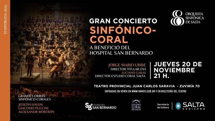 140 artistas en escena | La Sinfónica de Salta y el Estudio Coral en concierto solidario