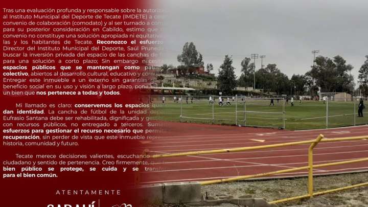 Síndica de Tecate rechaza propuesta de comodato de campo deportivo a Xolos
