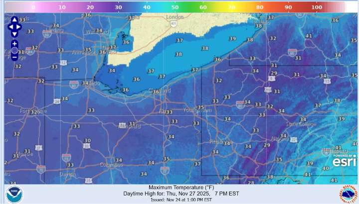 Cold, wind and lake effect snow on the menu for Northeast Ohio’s Thanksgiving