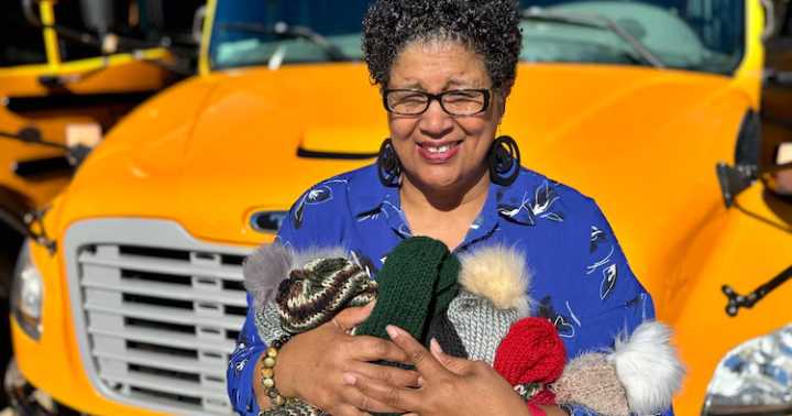 School bus driver knits hats for students to stay warm during winter months