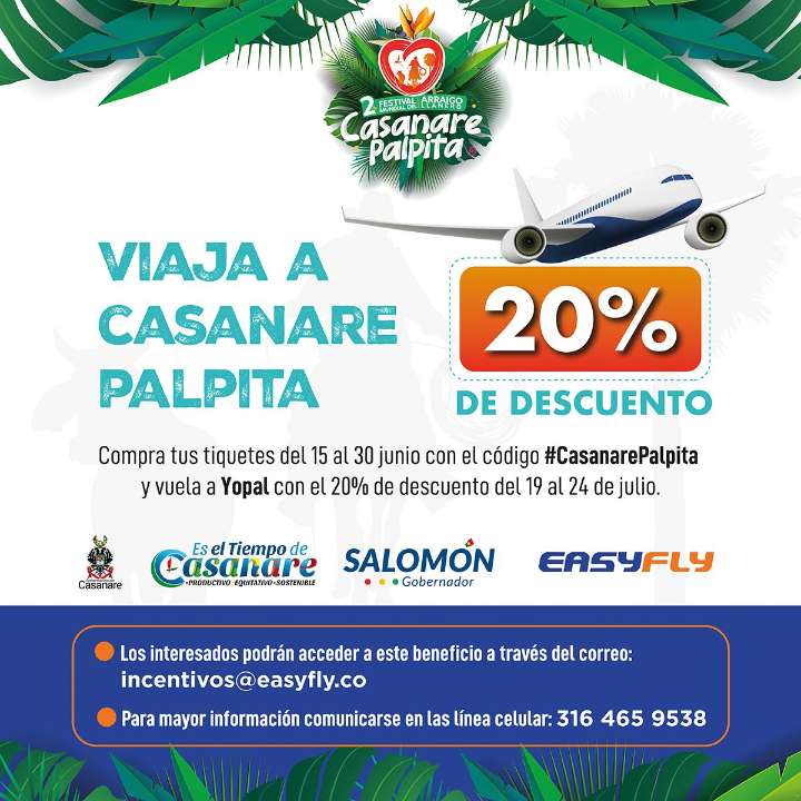 Gobernador anuncia descuento en tiquetes aéreos para Casanare Palpita