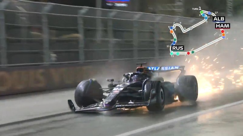 Alex Albon falls victim to slippery conditions in Las Vegas