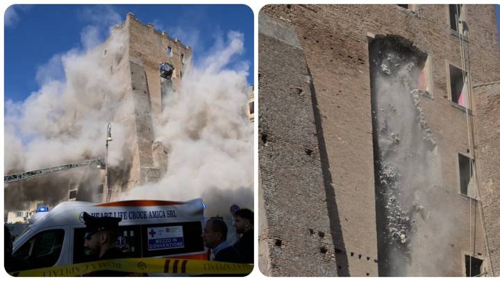 Se derrumba parte de una torre medieval en el centro de Roma; el momento quedó registrado en video