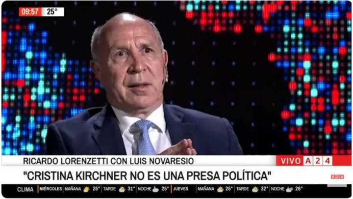 El juez Ricardo Lorenzetti negó que Cristina Kirchner sea una presa política y advirtió sobre el autoritarismo