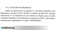 La UCO afirma que Servinabar pagó alquileres y gastos de una tarjeta a Santos Cerdán