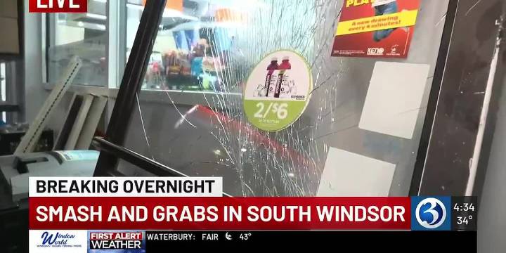 Exclusive video shows suspects using car to rip door off South Windsor gas station
