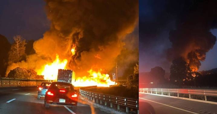 Cierre total en autopista México-Puebla por volcadura e incendio de pipa con diésel, el accidente se registró en el kilómetro 48, a la altura de Ixtapaluca; se desconoce el número de víctimas