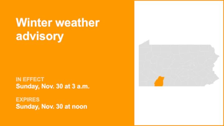 Winter weather advisory in place for Somerset County for Sunday