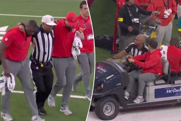 Referee Adrian Hill carted off during Bills