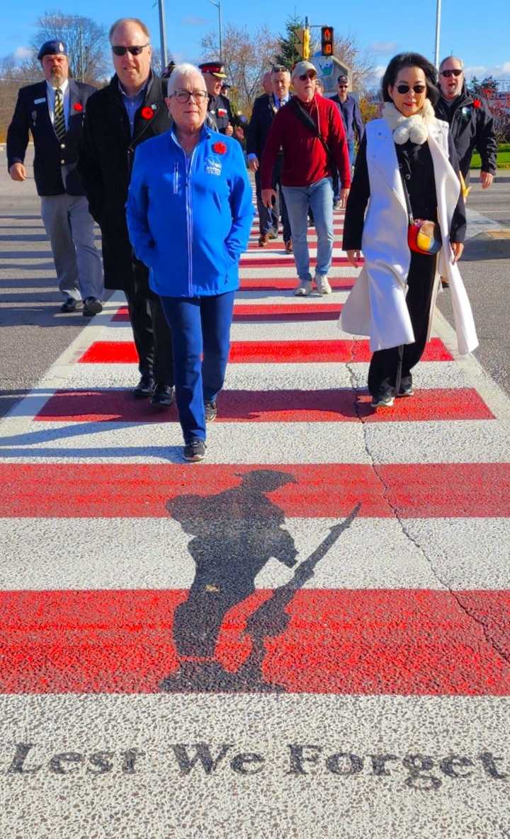 Belleville repaints Lest We Forget Crosswalk to remember veterans