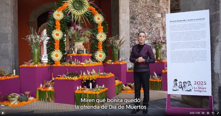 Sheinbaum destaca Ofrenda de Día de Muertos instalada en Palacio Nacional; la dedica a mujeres indígenas