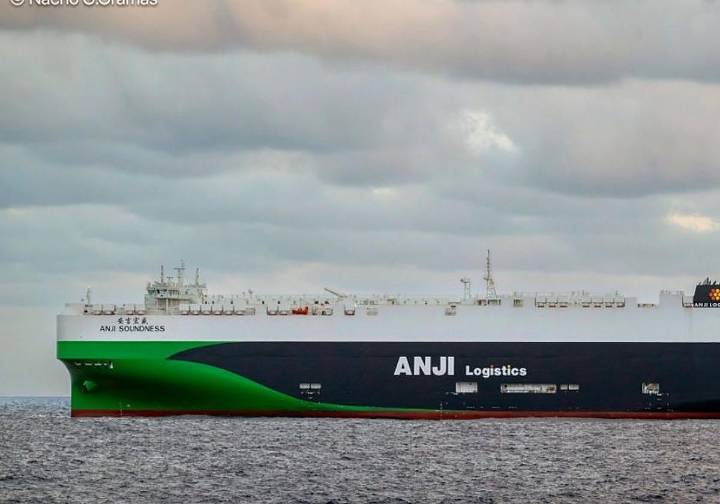 Llega a La Luz el coloso 'Anji Soundness', el mayor buque de transporte de coches del mundo