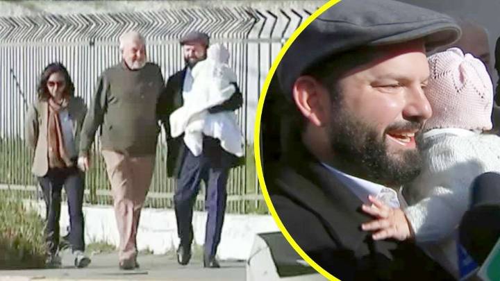 Con su bebé Violeta en brazos: Video muestra al Presidente Boric llegando a votar en Punta Arenas