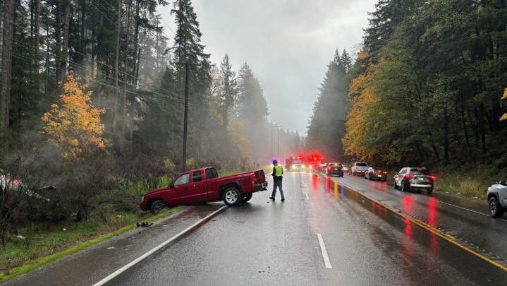 Unsafe passing suspected in 4-car morning crash on Highway 3