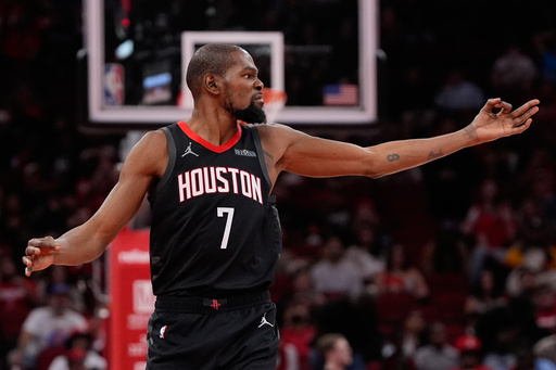 Durant anota 30 en la victoria de los Rockets 140-116 sobre los Trail Blazers