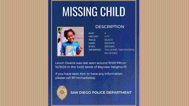 San Diego police search for missing 4-year-old boy last seen on Halloween night