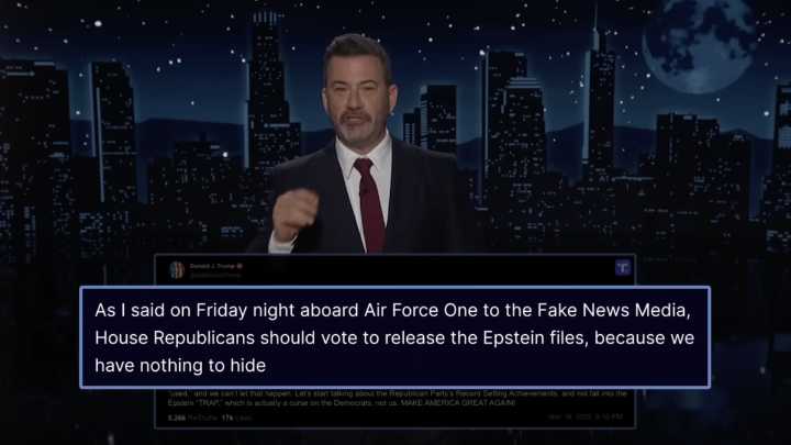 Jimmy Kimmel reacts to Trump pivoting on the Epstein files