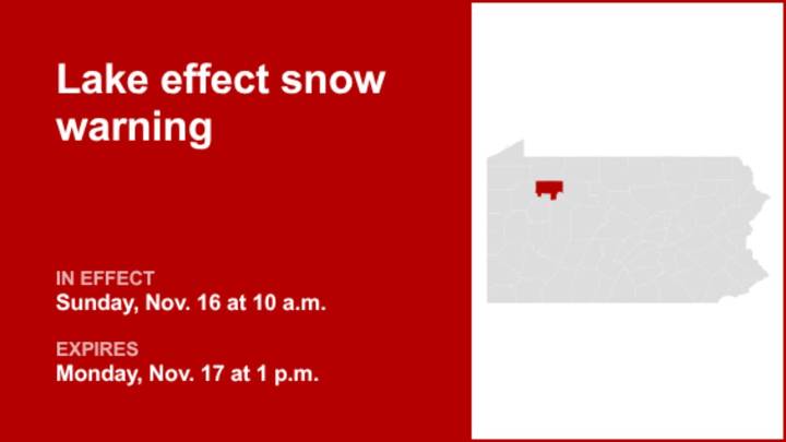 Lake effect snow warning affecting Forest County until Monday afternoon