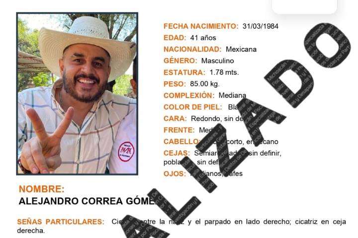 Localizan con vida a ex alcalde de Zinapécuaro, Alejandro Correa Gómez