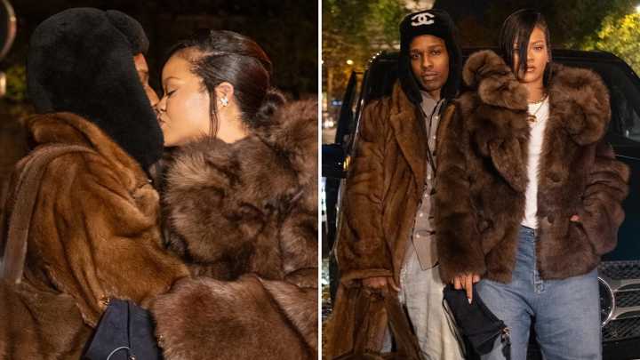 Rihanna and A$AP Rocky Share Kiss in Paris, Show Out in Fur