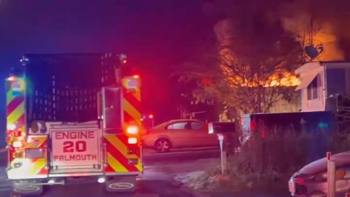 Mashpee, Mass. firefighters battle mobile home fire