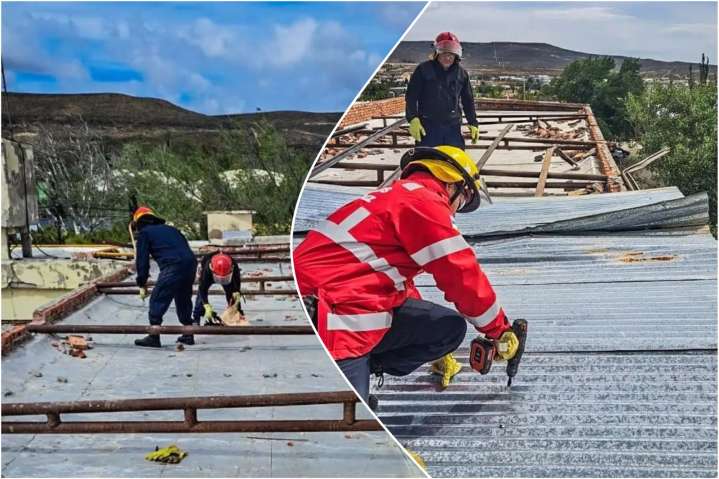 Bomberos aseguraron el techo de la residencia universitaria en Cañadón Seco