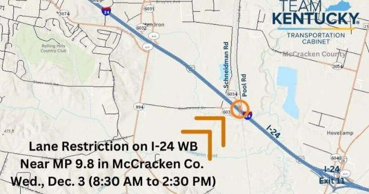 I-24 westbound lane to close in McCracken County for bridge work