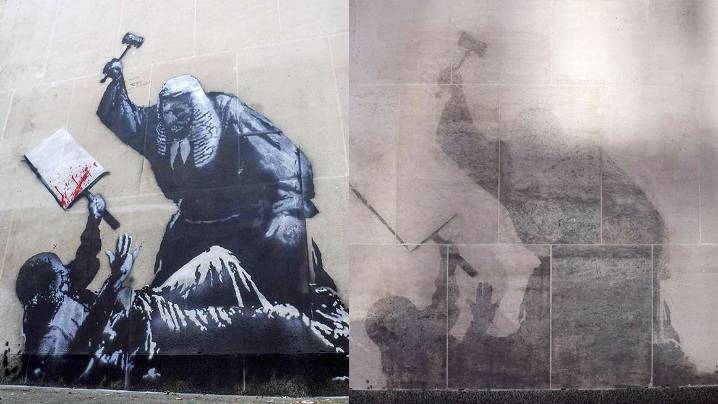 Photo: A Banksy mural’s ghostly outline