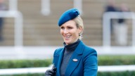 Royal blue! Zara Tindall is elegant in a vibrant coat as she brings a splash of colour to Cheltenham Racecourse
