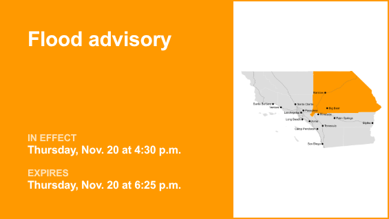 Flood advisory issued for San Bernardino County Thursday evening due to persistent rainfall