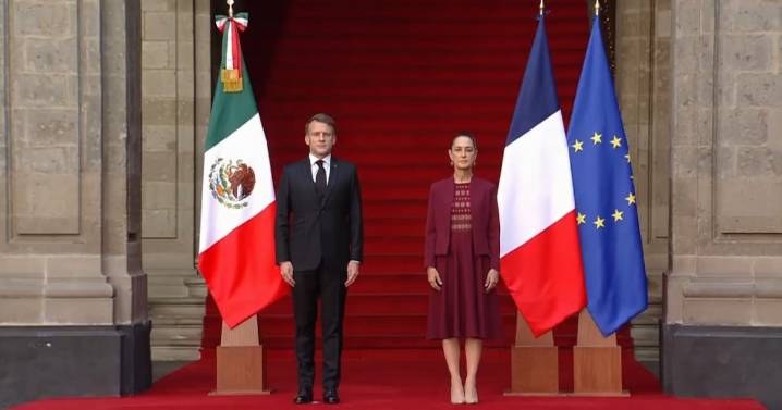 Claudia Sheinbaum recibe a Emmanuel Macron, presidente de Francia, en Palacio Nacional